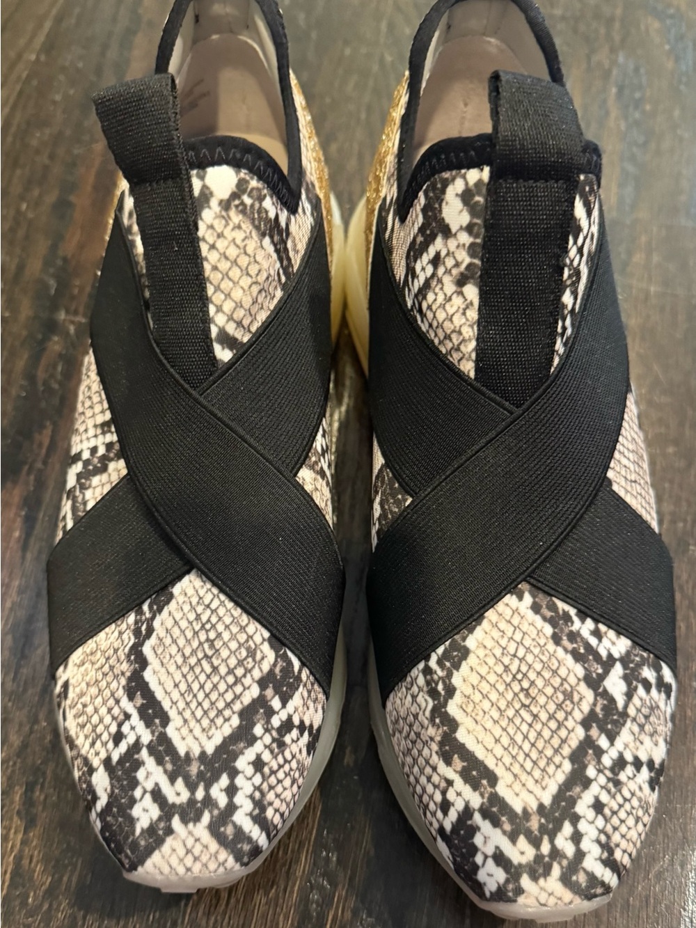 Steve Madden Snake-Print Slip-On Sneakers with Black Cross Straps